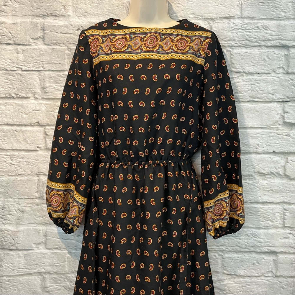 Vintage 70s/80s JJ Dean Paisley Print Belted MIDI Long Sleeve Bohemian Dress - Picture 11 of 16